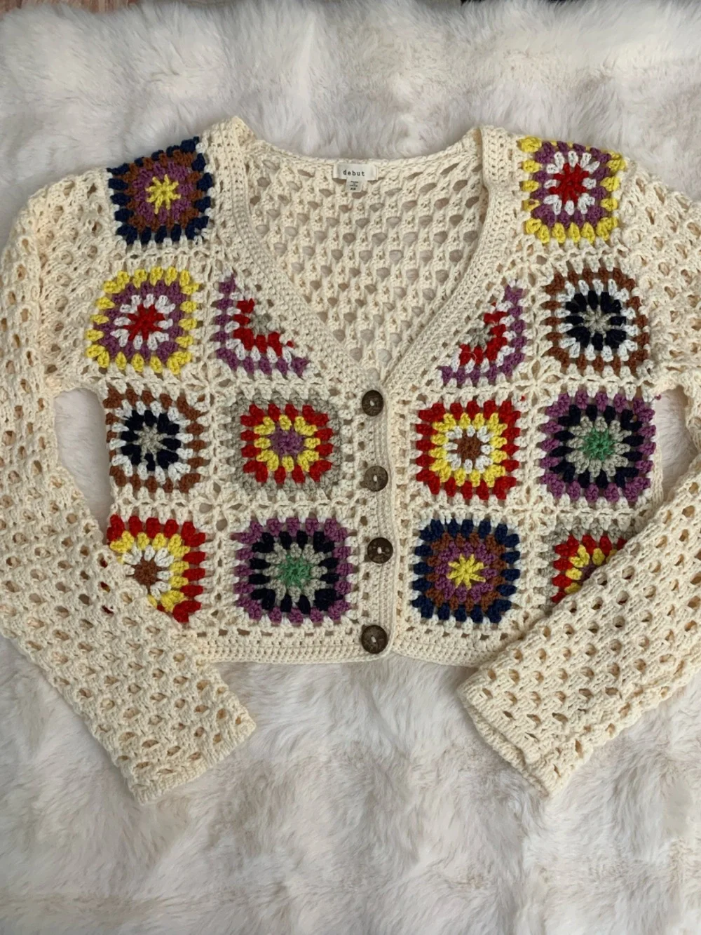 Crochet Cardigan with Colorful Granny Squares
